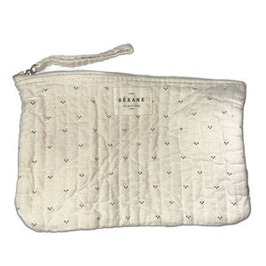 Sézane Cream Triangle Polka Dot Quilted Zipper Pouch - Spring 2019